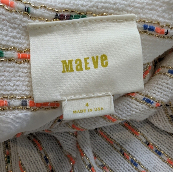 💘 Anthro Maeve Lucaya Swing Skirt 4 Metallic Stripe Knit Ivory Gold Zipper - Picture 4 of 6